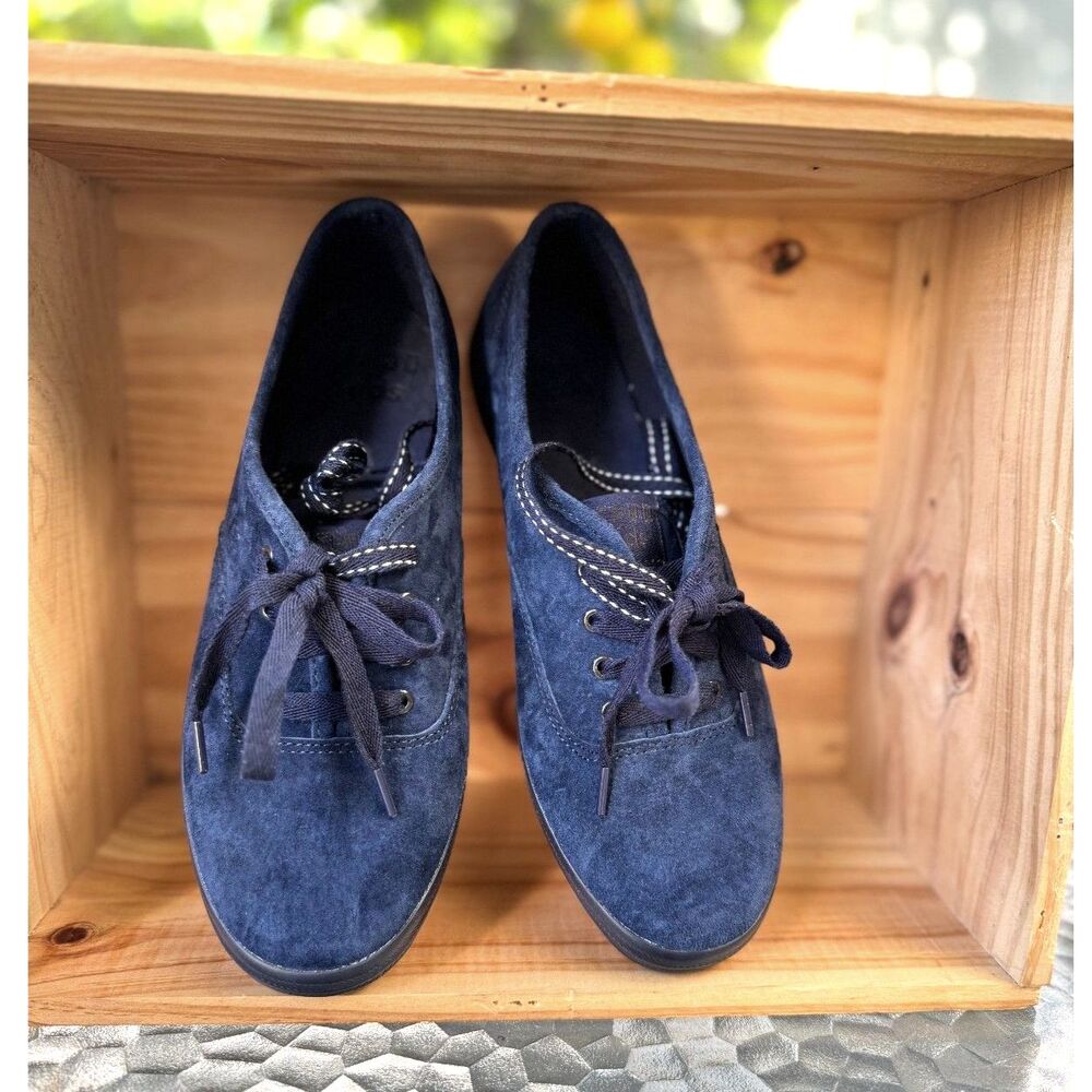 NWOT Keds x Staud Champion Royal Navy 100% Suede Leather Low Sneakers Size 7.5